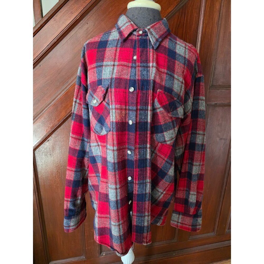 Ardsley Mens XL Plaid Flannel Wool Shirt With Single Needle Tailoring
